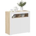 vidaXL Komoda s LED svetlami biela a dub sonoma 80x35x75 cm