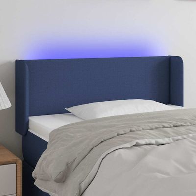 vidaXL Čelo postele s LED modré 93x16x78/88 cm látka