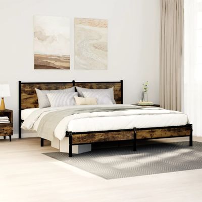 vidaXL Kovový posteľný rám bez matraca dymový dub 180x200 cm