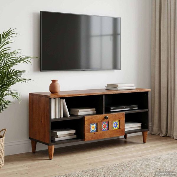 vidaXL TV skrinka Orech 100 x 33 x 46 cm Masívne mango drevo