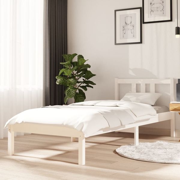 vidaXL Posteľný rám, biely drevený masív 75x190cm malé jednolôžko