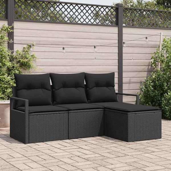 vidaXL Sada pohoviek 4 pcs Čierna polyratan