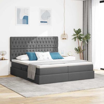 vidaXL Úložná posteľ s čelnou doskou Tmavosivá 200 x 200 cm Látka
