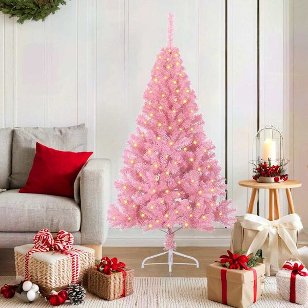 vidaXL Umelý predsvietený vianočný stromček Ružová 150 cm PVC