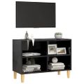 vidaXL TV stolík nohy z masívneho dreva lesklý čierny 69,5x30x50 cm