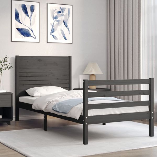 vidaXL Rám postele s čelom sivý 100x200 cm masívne drevo