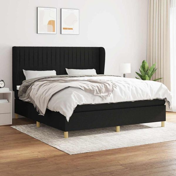 vidaXL Posteľný rám boxspring s matracom čierny 180x200 cm látka