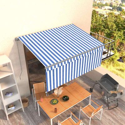 vidaXL Ručne zaťahovacia markíza s tienidlom 3,5x2,5 m modro-biela