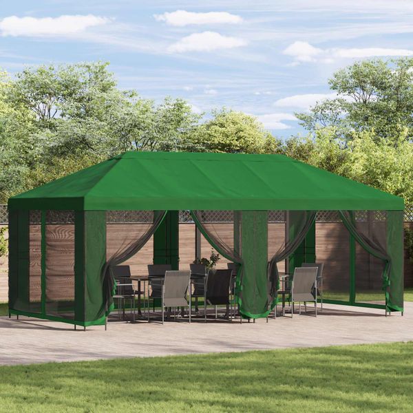 vidaXL Altánok so stenami 6 x 3 m Zelená Polyester a oceľ 190