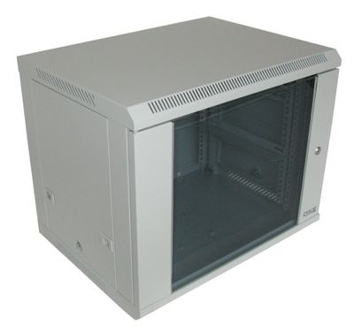 XtendLan 9U/600x450, na zeď, jednodílný, skleněné dveře, šedý Rozvadec, 19", na stenu, jednodílný, výška 9U, 600 x 450, sklenené dvere, šedý