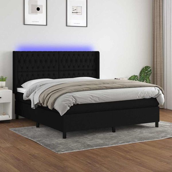 vidaXL Posteľ boxsping s matracom a LED čierna 160x200 cm látka