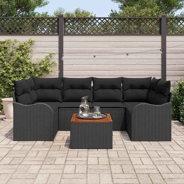 vidaXL Súprava záhradných pohoviek s úložiskom 7 pcs Čierna polyratan