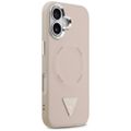Puzdro Guess Case Magsafe PU Leather Case s trojuholníkovým logom a strieborným kovovým rámom fotoaparátu pre iPhone 17 ružové
