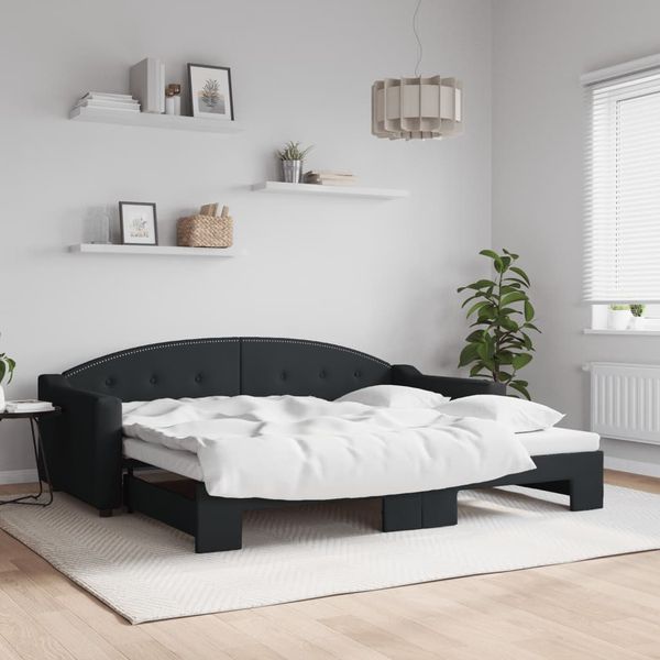 vidaXL Denná posteľ s rozkladacou posteľou čierna 90x200 cm látka
