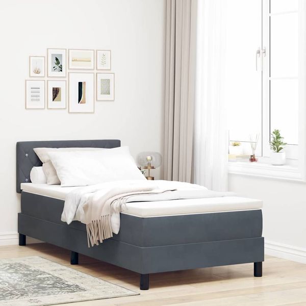vidaXL Posteľ s pružinovým rámom Tmavo šedá 90 x 190 cm Zamat