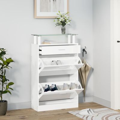 vidaXL Botník lesklý biely 63x24x104 cm spracované drevo
