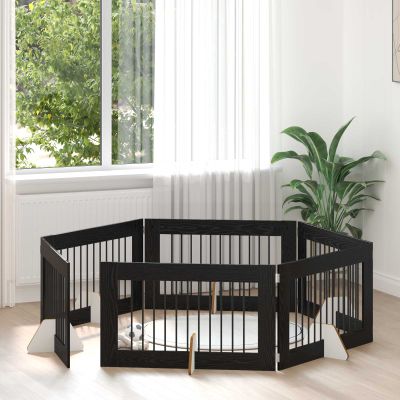 vidaXL Brána pre psov so stojanmi 6 pcs Čierny dub 100 x 60 cm
