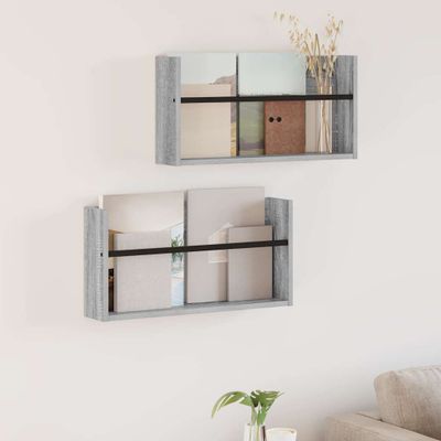 vidaXL Regál na časopisy s poličkou 2 pcs Sivý Sonoma 60 x 12 x 30 cm