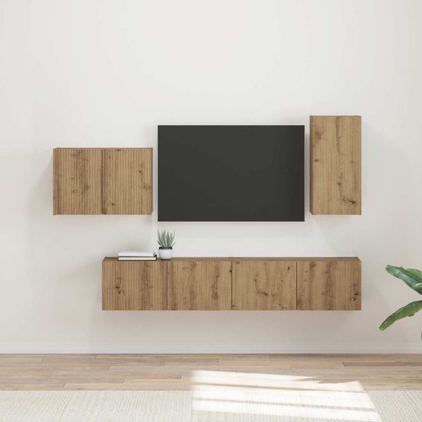 vidaXL Sada nástenného kabinetu na TV Nástenný 4 pcs Remeselný dub
