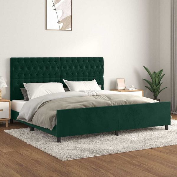 vidaXL Posteľ bez matraca tmavozelený 200x200 cm zamat