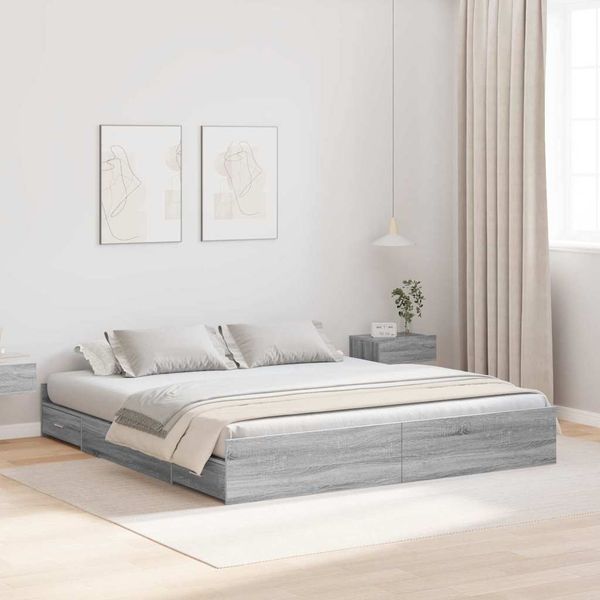 vidaXL Rám postele s úložným prostorem Sivý Sonoma 200 x 200 cm