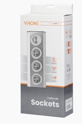 Povrchová rohová zásuvka ORNO VIRONE FS-3, 3x 230V, 2xUSB, nerez