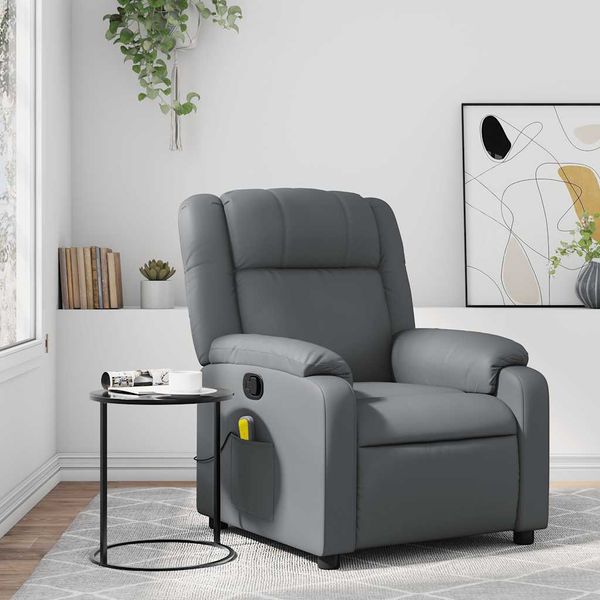 vidaXL Masážne kreslo s polohovacím mechanizmom, sivé, umelá koža