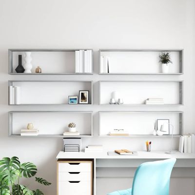 vidaXL Nástenné police 6ks, betónovo sivé 100x15x30cm kompozitné drevo