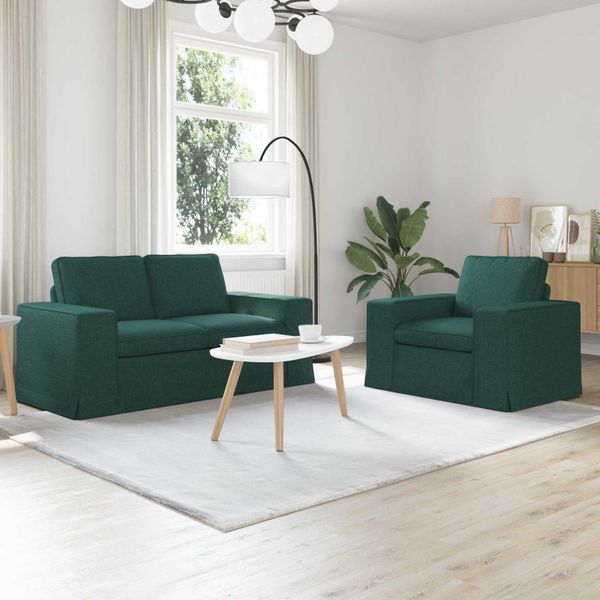 vidaXL Sada pohoviek 2 pcs Tmavozelená 162 x 80 x 82 cm látka