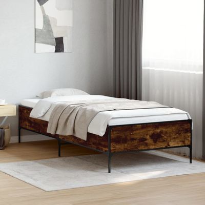 vidaXL Posteľný rám dymový dub 90x200 cm kompozitné drevo a kov