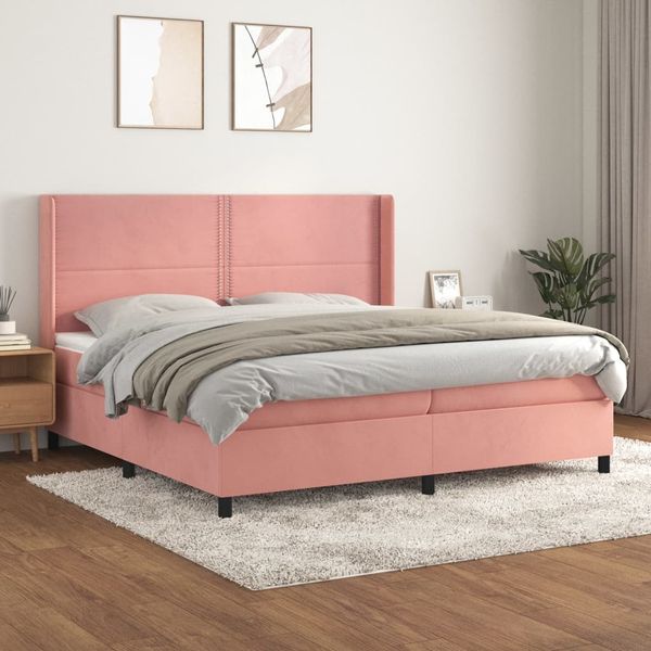 vidaXL Posteľný rám boxsping s matracom ružový200x200 cm zamat