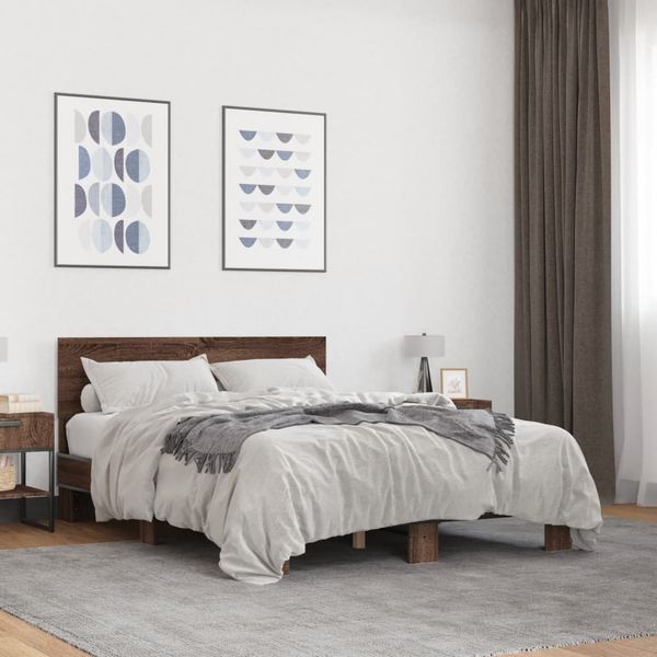 vidaXL Posteľný rám hnedý dub 140x200 cm kompozitné drevo a kov