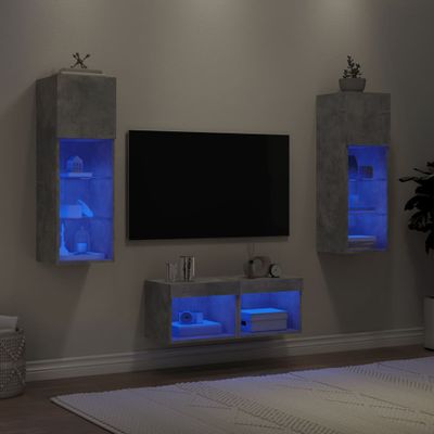 vidaXL 4-dielne TV nástenné skrinky s LED svetlami betónovo sivé