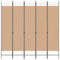 vidaXL 5-panelový paraván Béžová 200 x 200 cm Látka
