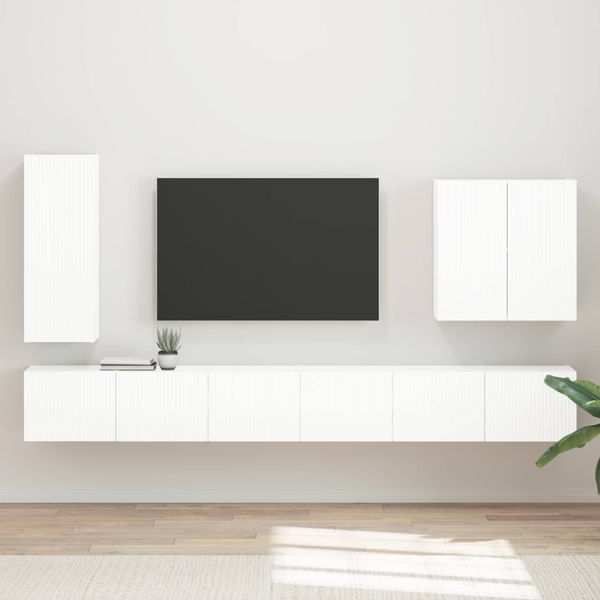 vidaXL Sada nástenného kabinetu na TV 6 pcs Vysoký lesk bielej
