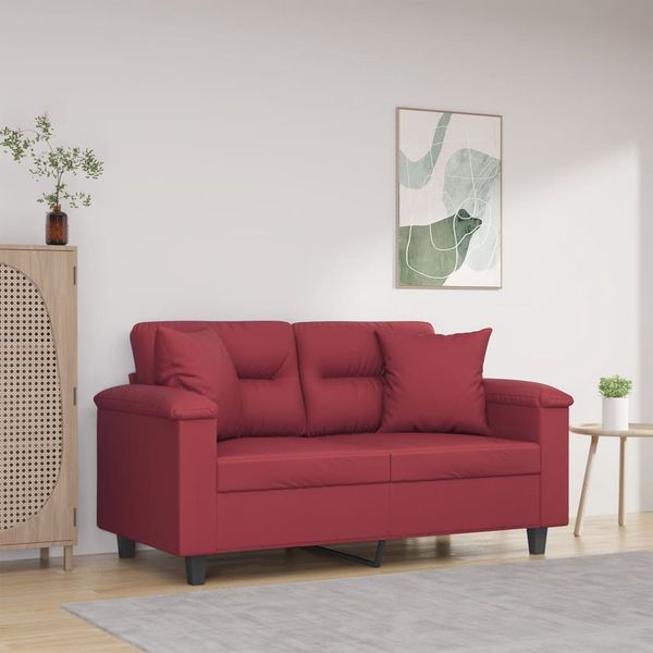 vidaXL 2-miestna pohovka s vankúšmi vínovočervená 120 cm umelá koža