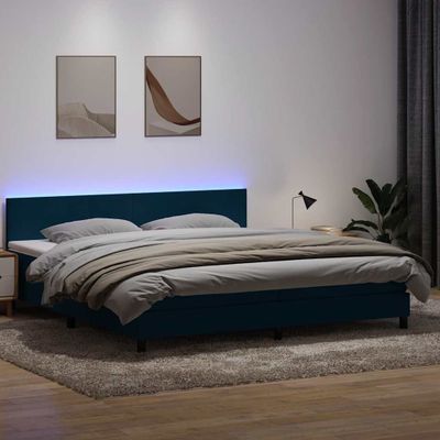vidaXL Posteľný rám boxsping s matracom a LED tmavomodrý 180x210 cm zamat