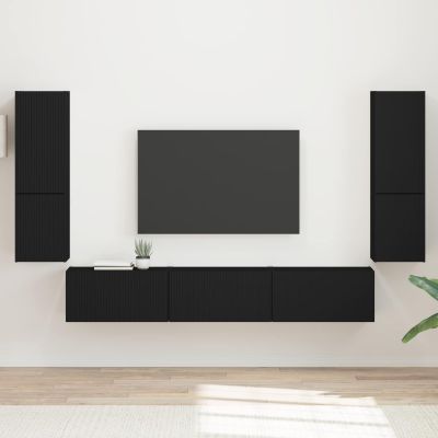 vidaXL Zostava TV skriniek Nástenný 4 pcs Čierna Kompozitné drevo