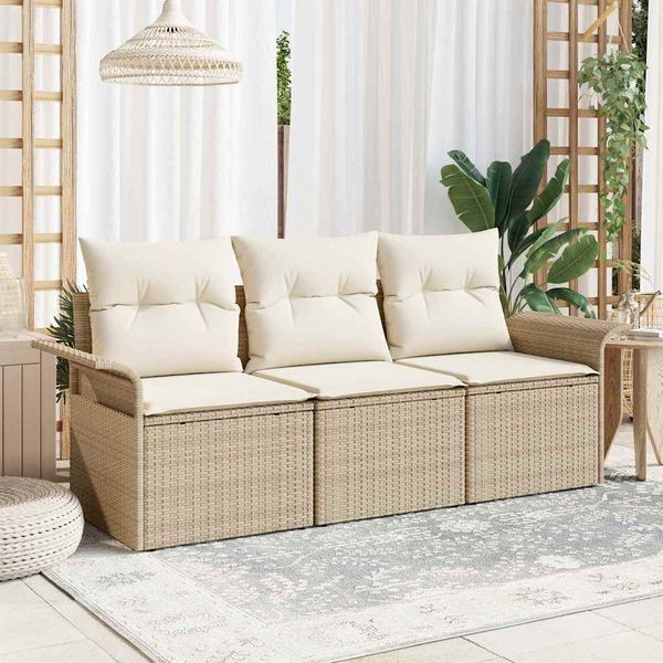 vidaXL Súprava záhradných pohoviek s vankúšom 3 pcs Béžová Poly ratan