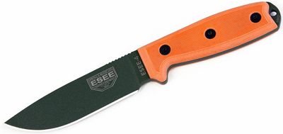 ESEE-4P-OD univerzálny nôž 11,4cm, čierna, oranžová, G10, pripínacie čierne plastové puzdro