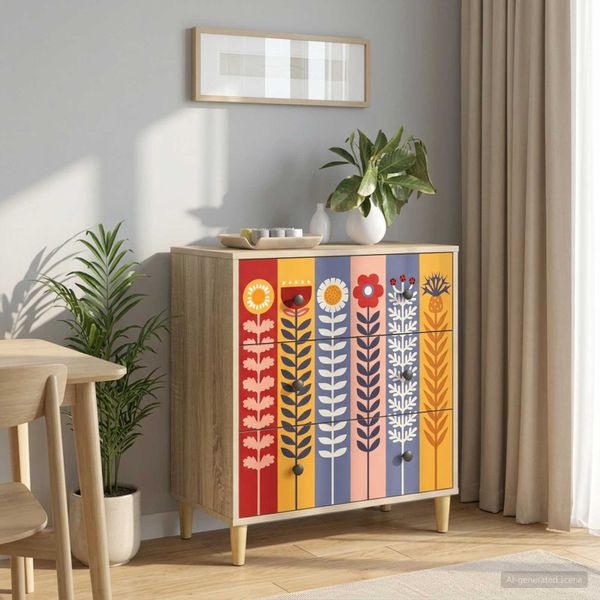vidaXL Příborník ESSEN Potlač slnečníc 66 x 36,5 x 75 cm Sonoma