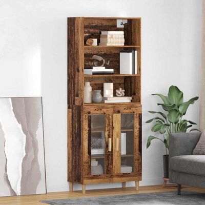 vidaXL Highboard Staré drevo 69,5 x 32,5 x 180 cm Kompozitné drevo