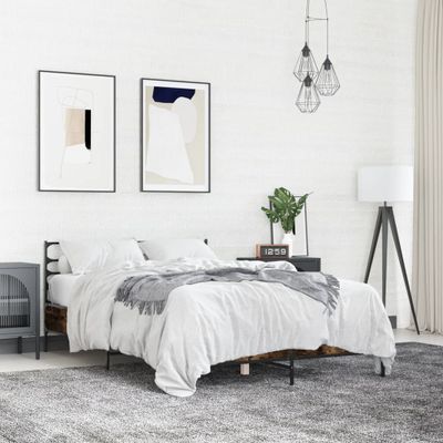 vidaXL Posteľný rám dymový dub 120x190 cm kompozitné drevo a kov