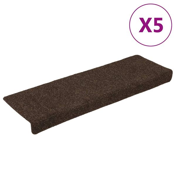 vidaXL Schodové rohože, samolepiace, 15 ks, 65x21x4 cm, hnedé, s obdĺžnikovým okrajom