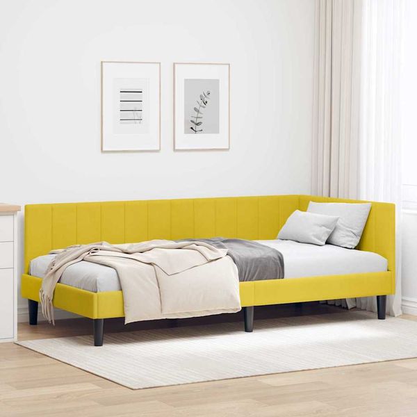 vidaXL Rohový rám postele s čelnou doskou Žltá 90 cm x 190 cm Zamat