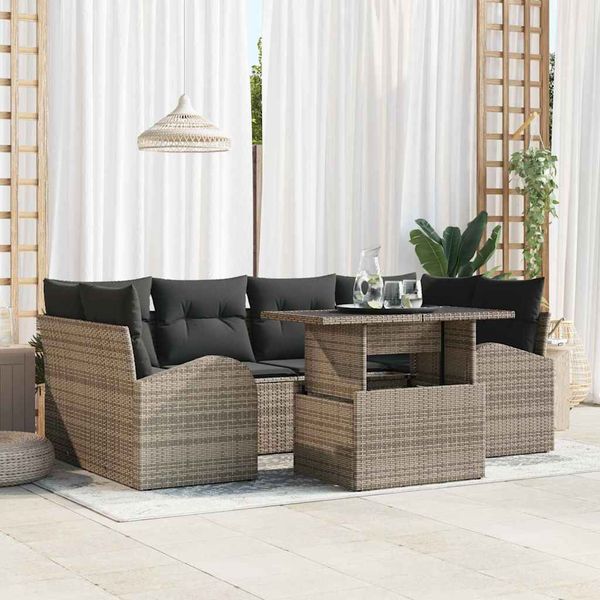 vidaXL Súprava záhradných pohoviek s vankúšom 7 pcs Sivá Poly ratan