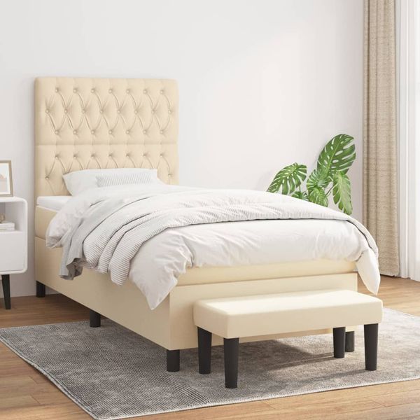 vidaXL Posteľný rám boxsping s matracom krémový 90x200 cm látka