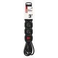 Predlžovací kábel 3 m / 4 zásuvky / s vypínačom / čierny / PVC / 1 mm2