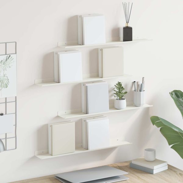 vidaXL Závesná polica Nástenný 4 pcs Biely 60 x 8,5 x 2,5 cm Oceľ