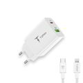 Wall charger t-phox speedy usb-c 20w/usb 18W pd qc + cable lightning 1M white